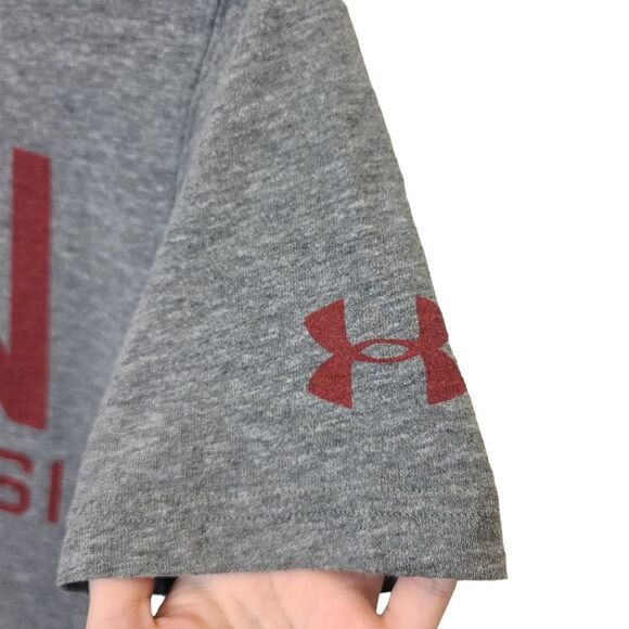 Under Armour Mens Wisconsin Badgers Gray Red Loose HeatGear Crewneck Tshirt S - Picture 5 of 13